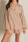 Poplin V-Neck Striped Blouse