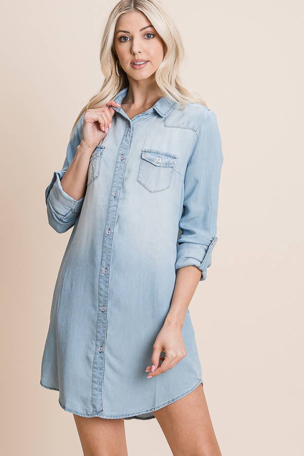 Denim Shirt Dress: Denim / L