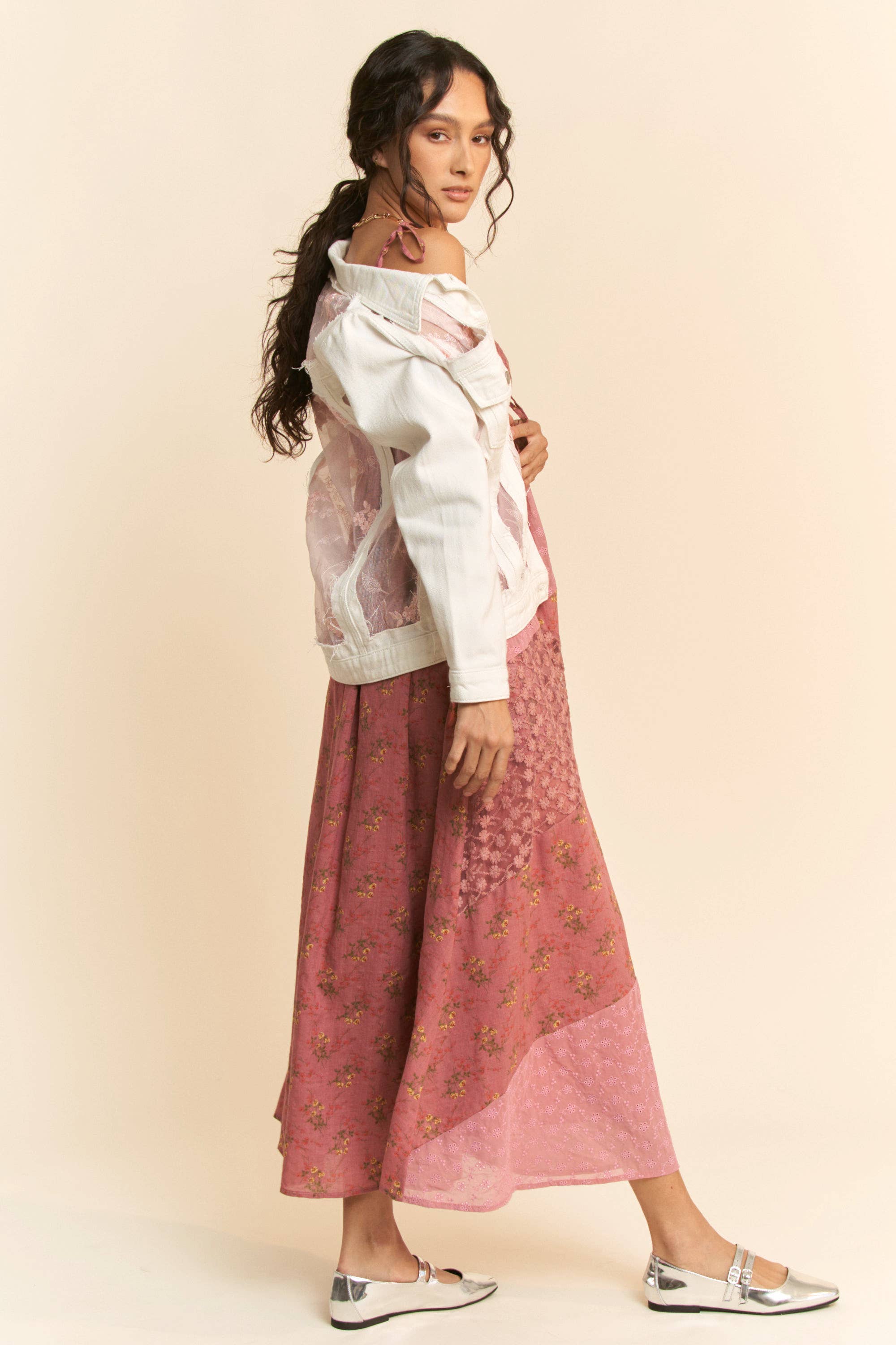Floral Embroidered Panel Detail Denim Jacket