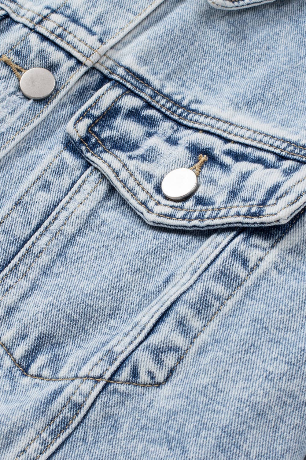 Lapel Distressed Raw Hem Buttons Denim Jacket (S-2XL): Blue / Missy / L