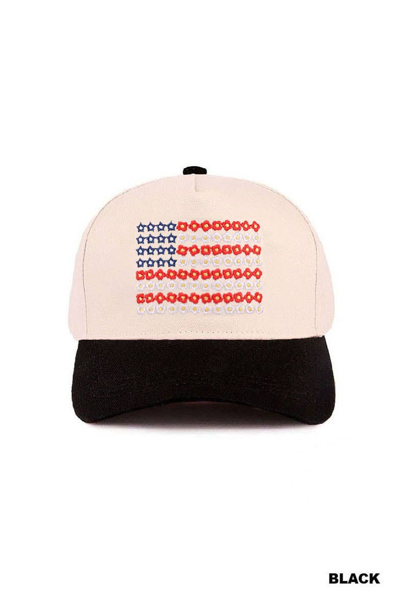 Star Floral American Flag Two Tone Cotton Hat: FLORAL / 1(ONE SIZE)