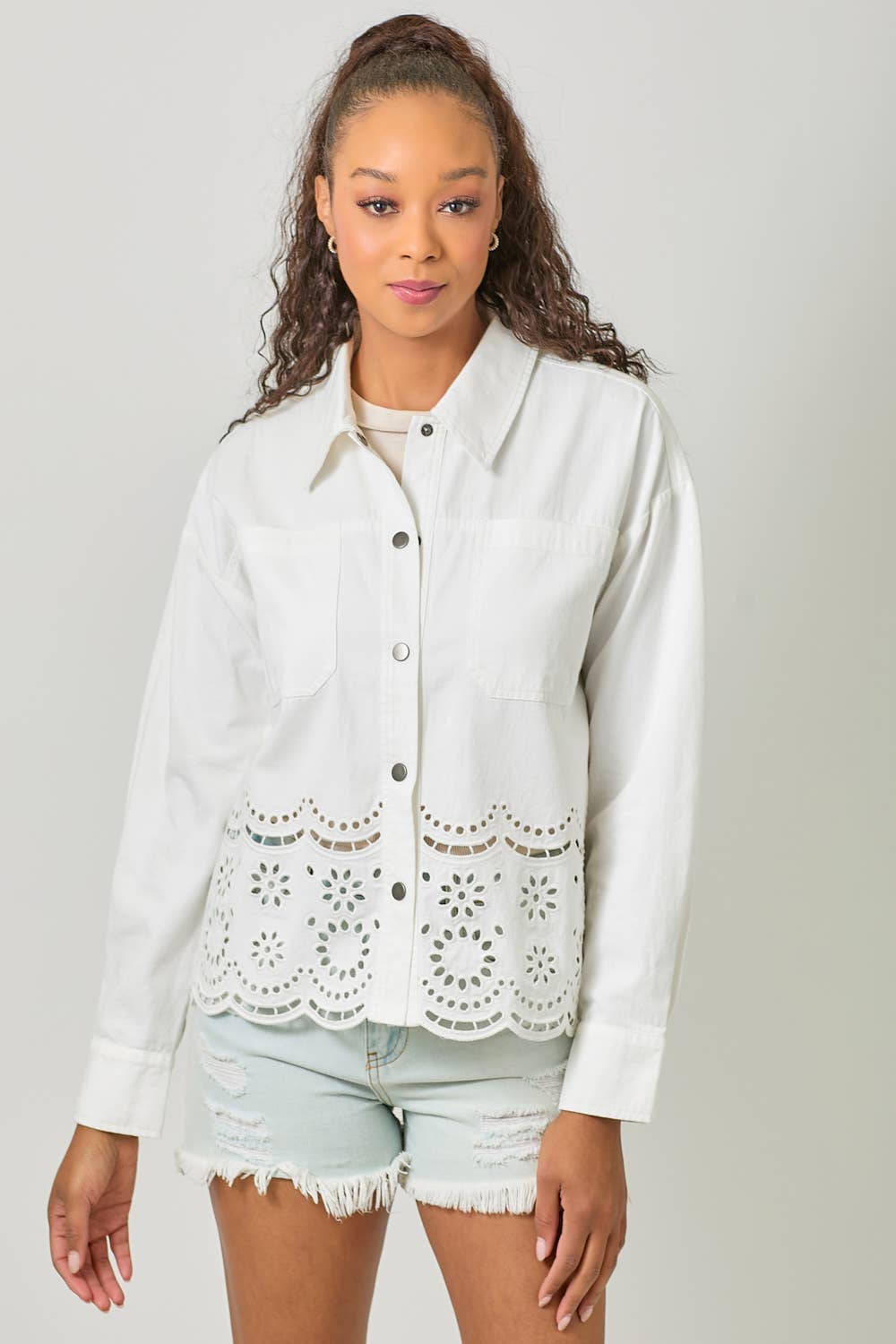 60962 Eyelet Punching Detail Jacket: Washed Grapefruit / Small