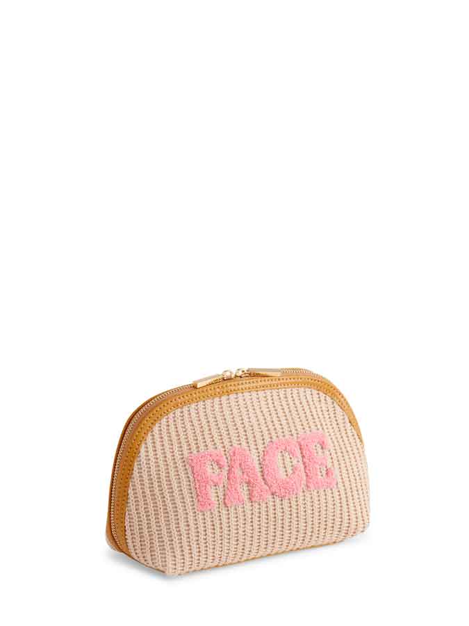 "FACE" KNIT ZIP POUCH,TOAST