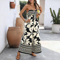 Black Floral Strapless Backless Wide Leg Jumpsuit: Black / 91%Viscose 9%Polyamide / XL