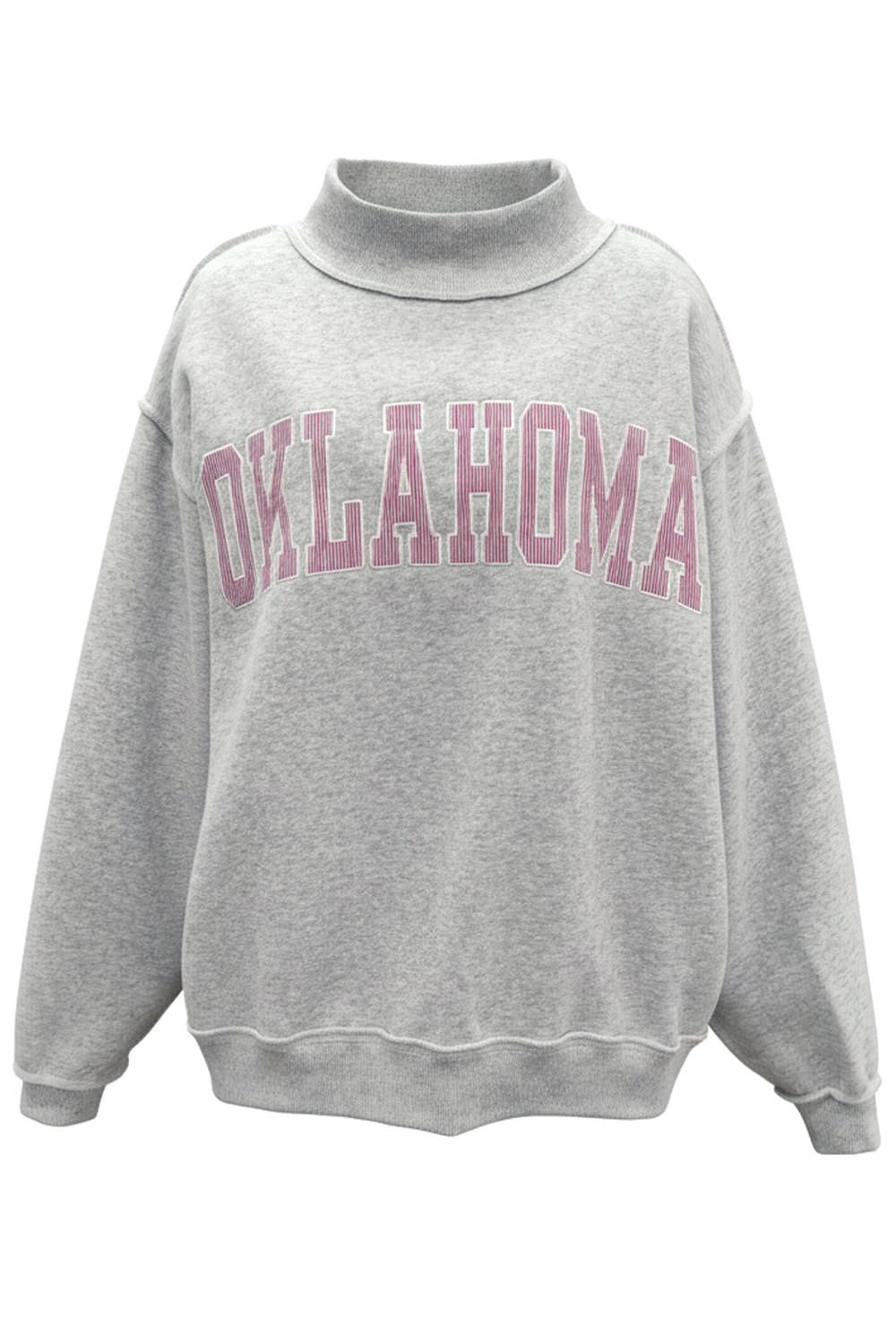 IT2594E-OKLAHOMA1 | 'OKLAHOMA' Mock Neck Sweatshirt : H.GREY/RED STRIPE / S/M-L/XL (3-3)