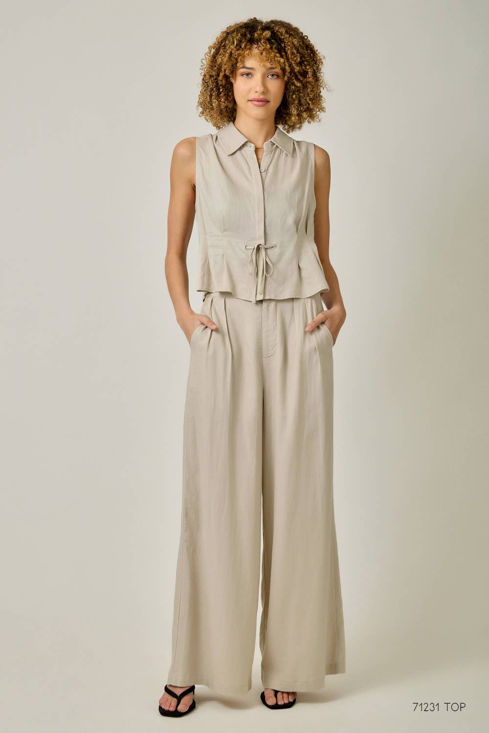 71232 Soft Linen Wide Leg Pants: Dusty Rose / Large
