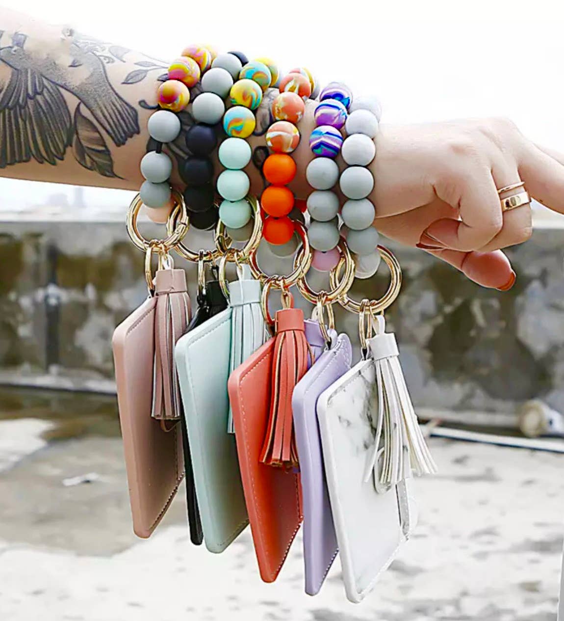 Wallet Wristlet Silicone Bead Tassel Keychain
