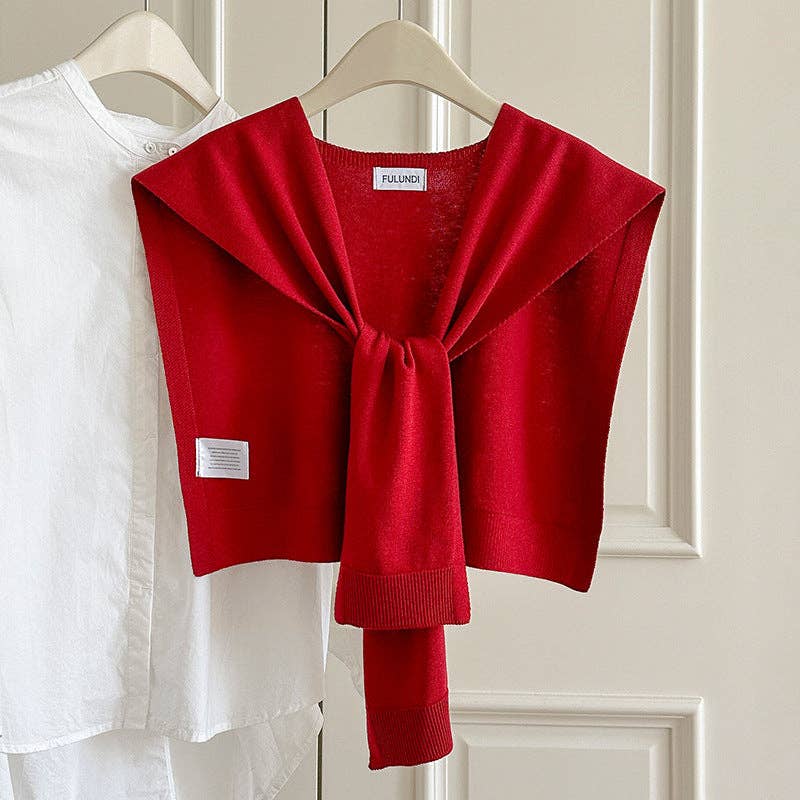 Slit Design Solid Color Knit Wrap Shawl: Red