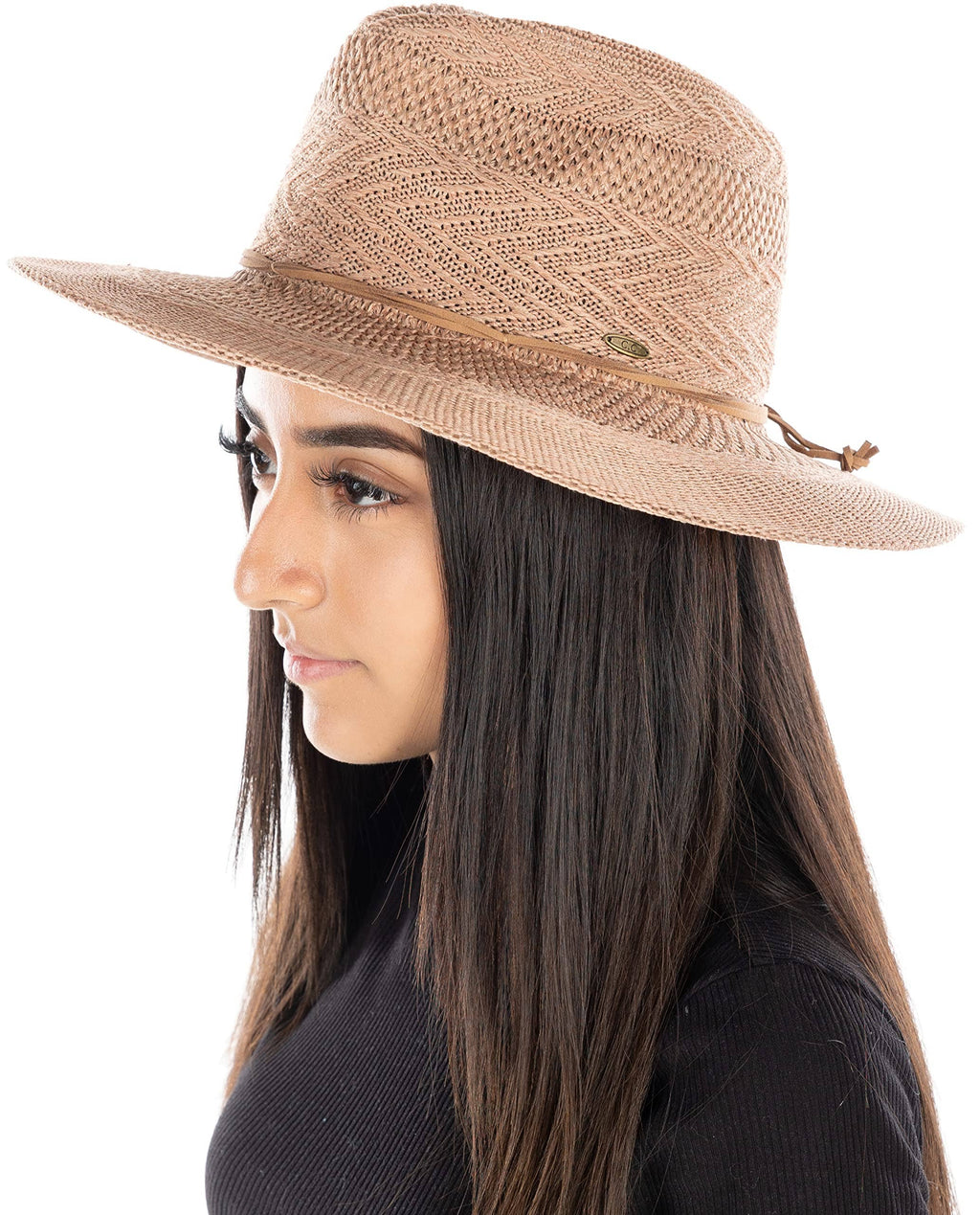 Women’s Fedora Wide Brim Panama Hat - Rope Trim - Desert