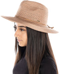 Women’s Fedora Wide Brim Panama Hat - Rope Trim - Desert