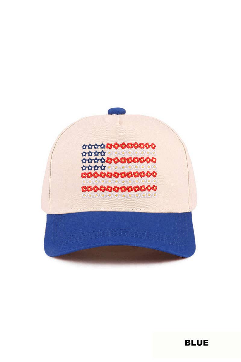 Star Floral American Flag Two Tone Cotton Hat: FLORAL / 1(ONE SIZE)