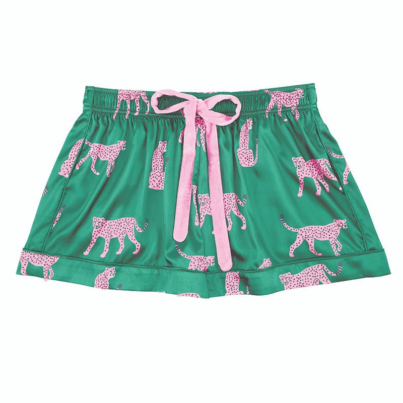 Green Cheetah Shorts PJ Set with Velvet Tie