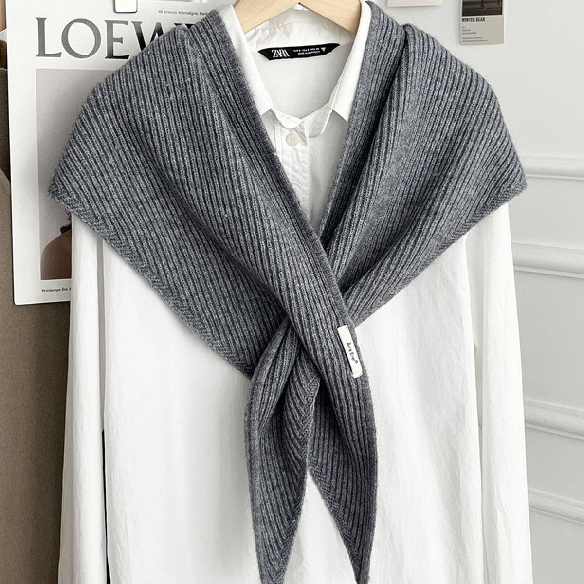 Solid Cross Triangle Shawl Casual Wrap_CWOV00265: KHAKI / (OS) 1