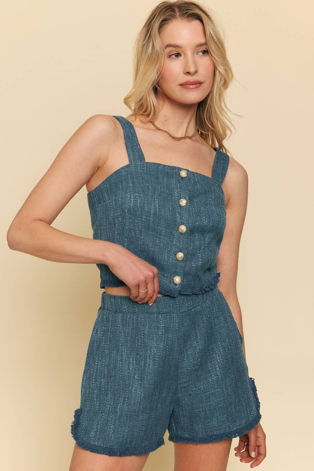 60122 Shoulder Strap Tweed Top: Dnm Blue / L