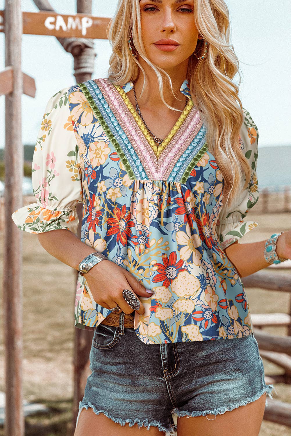 Summer Fashion Crochet Boho Half Sleeve Floral Blouse (S-4X): As shown / Missy / S