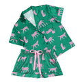 Green Cheetah Shorts PJ Set with Velvet Tie