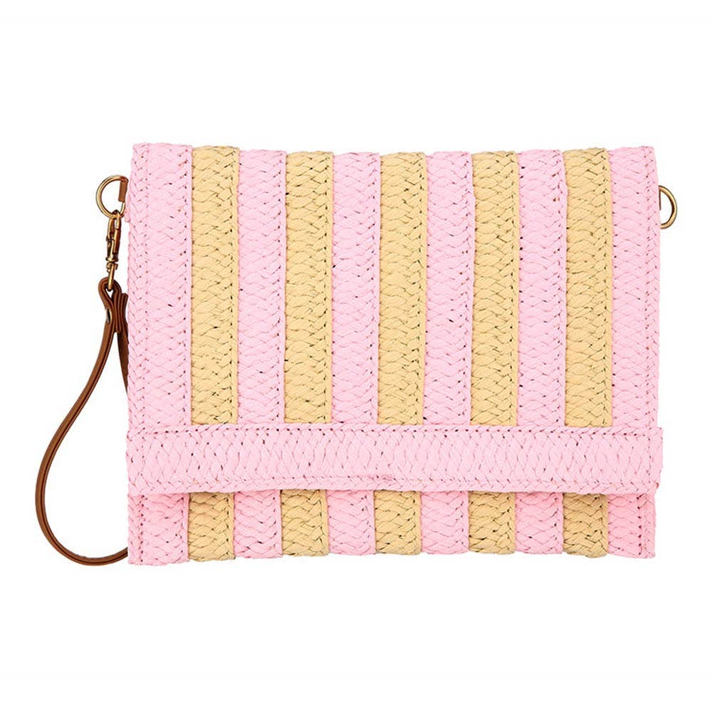 Striped Woven Foldover Wristlet Clutch Crossbody Bag: Blue