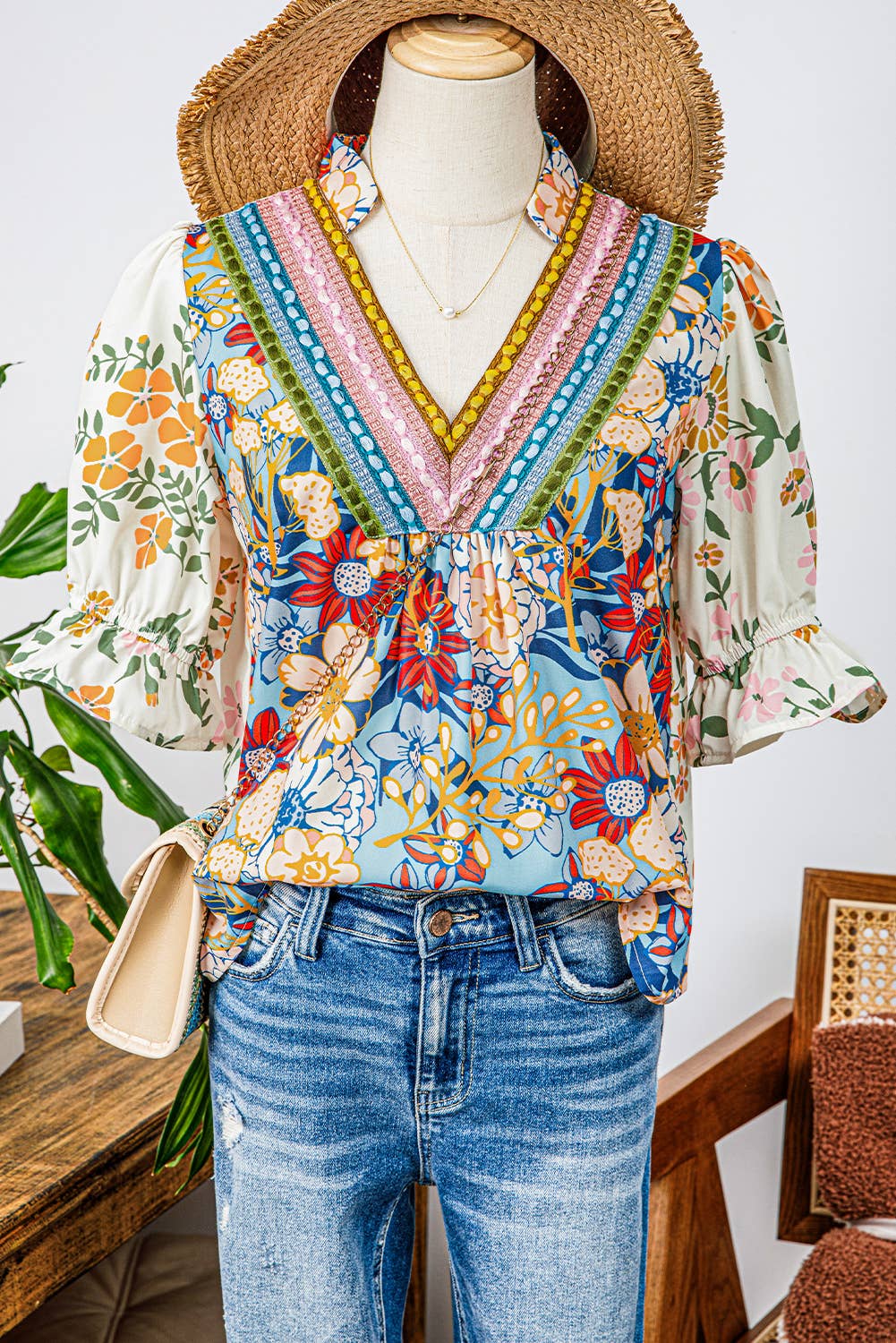 Summer Fashion Crochet Boho Half Sleeve Floral Blouse (S-4X): As shown / Missy / XL