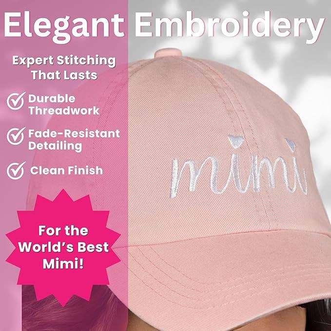 Embroidered Low Profile Baseball Cap - Mimi - Pink