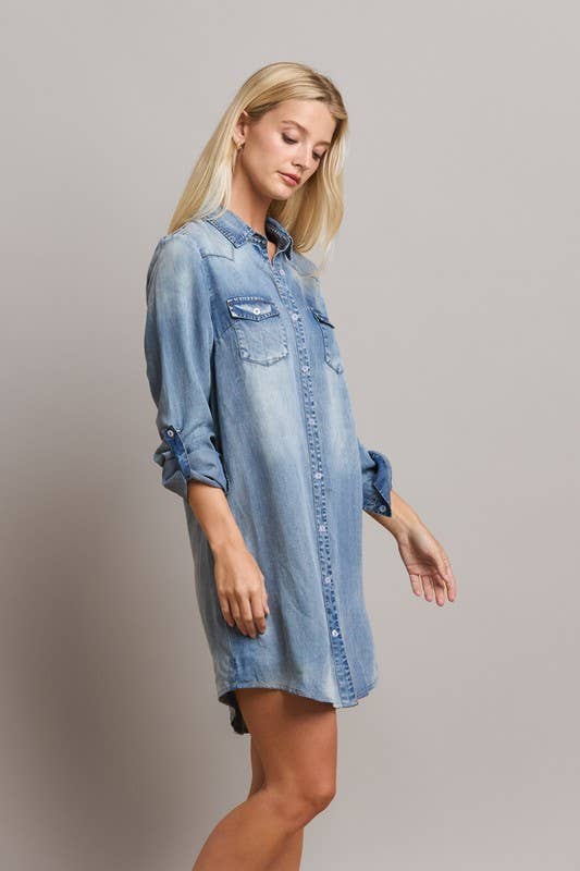 Denim Shirt Dress: Denim / L