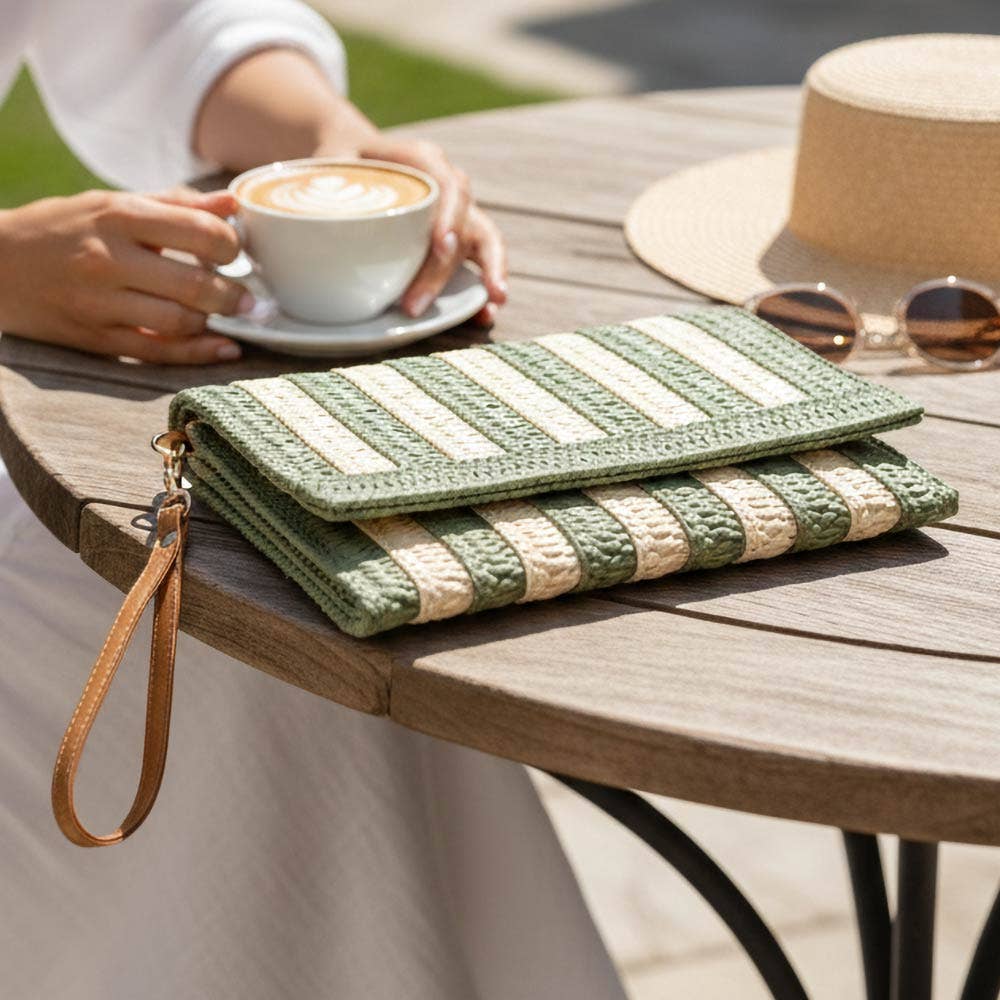 Striped Woven Foldover Wristlet Clutch Crossbody Bag: Blue