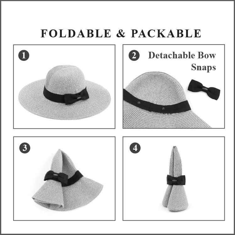 Funky Junque Foldable Straw Sunhat - Grey Multi