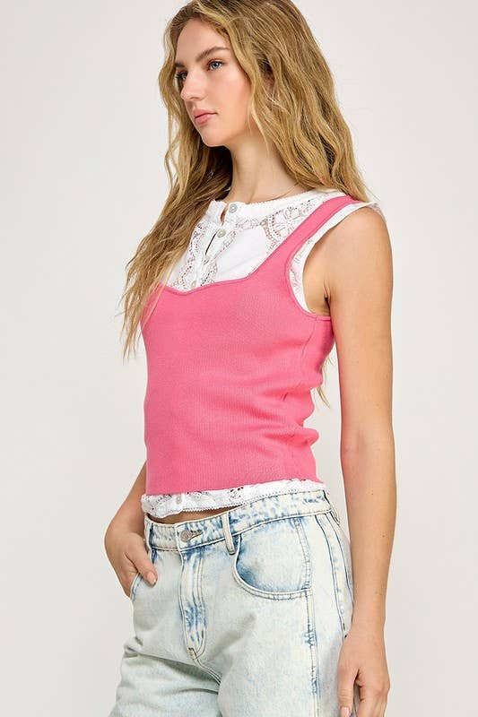 SQUARE NECK RIBBED SWEATER TANK TOP : Off White / S