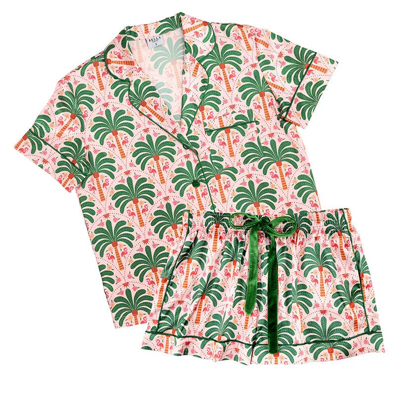 PJ Set with Velvet Tie - Pink + Palm Beach: Extra Large