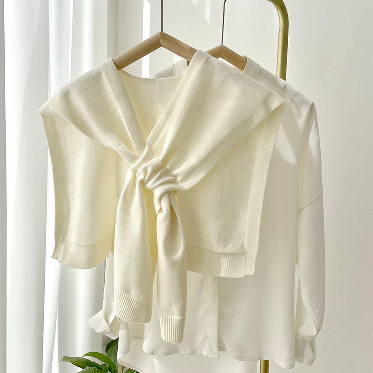 Solid Color Knitted Knotted Shawl–Casual & Cozy _CWASC0757: LIGHTBLUE / (OS) 2