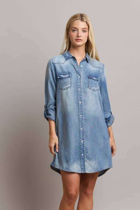 Denim Shirt Dress: Denim / L
