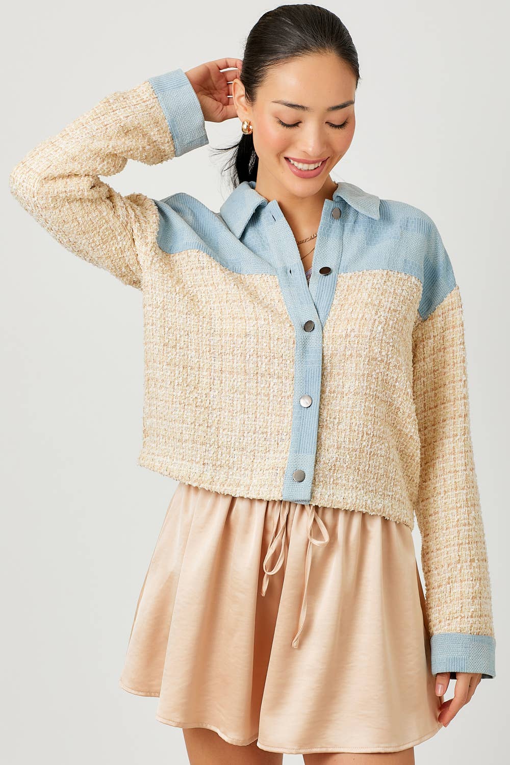 Cropped Denim Mixed Jacket