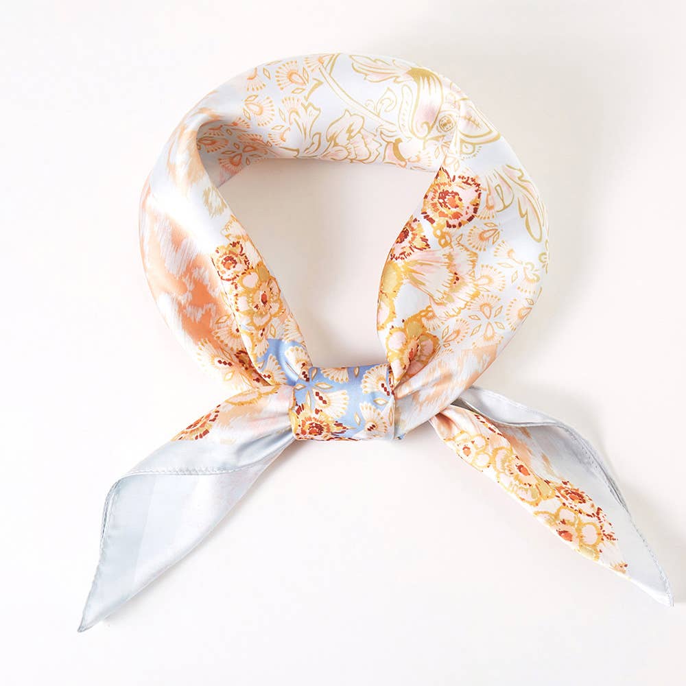 Pastel Floral Patchwork Printed Square Silky Satin Scarf: AQ