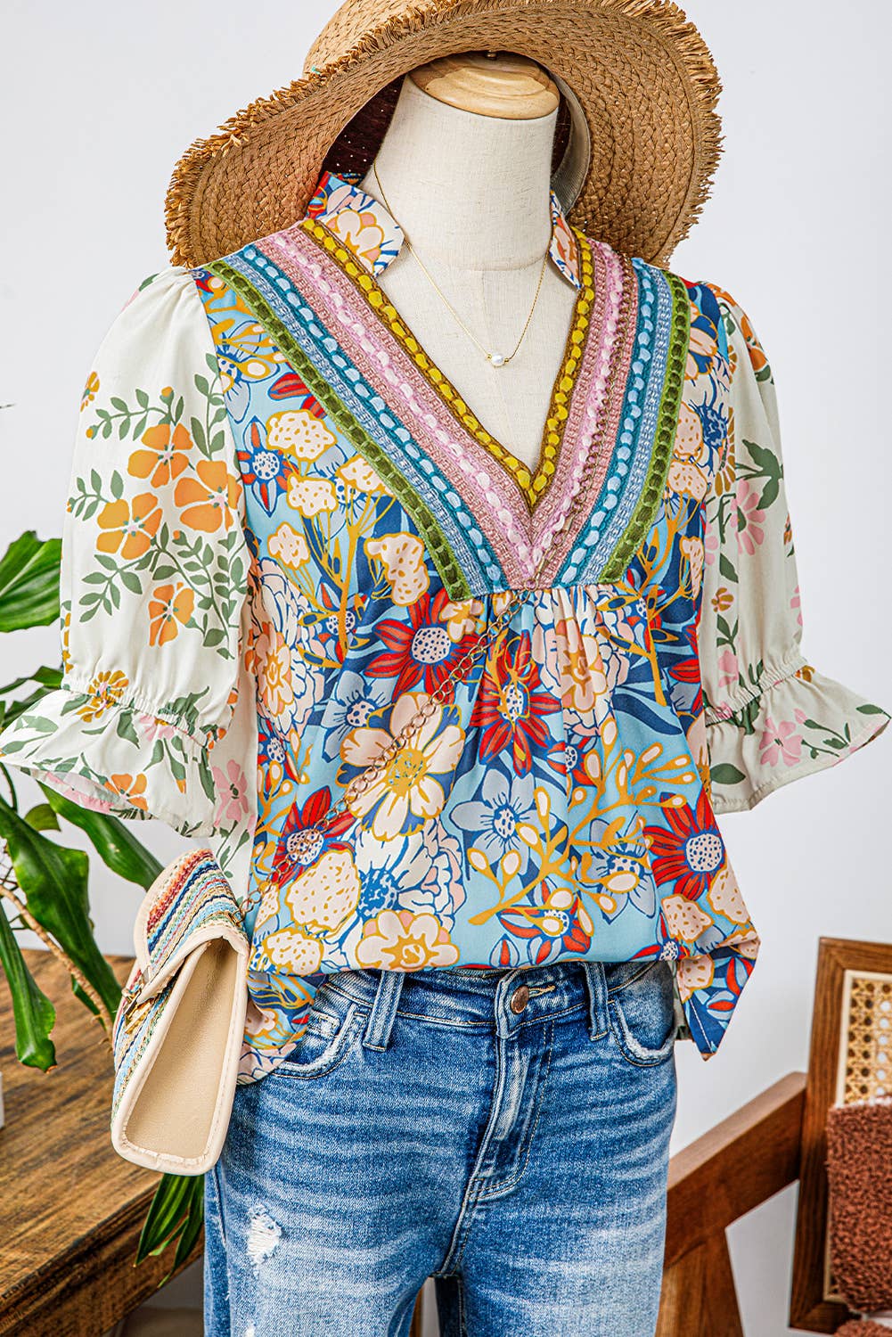 Boho Half Sleeve Floral Blouse