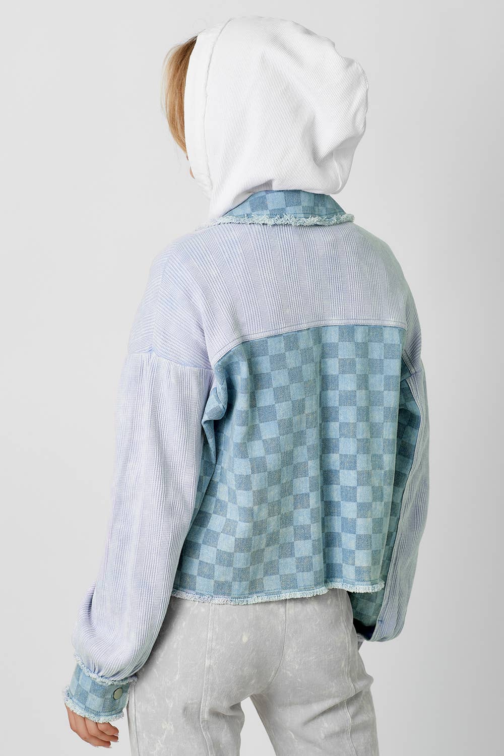 60634 Mixed Media Balloon Sleeve Jacket : Off White Mix / Large