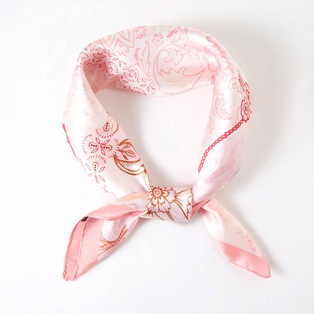 Pastel Floral Patchwork Printed Square Silky Satin Scarf: AQ