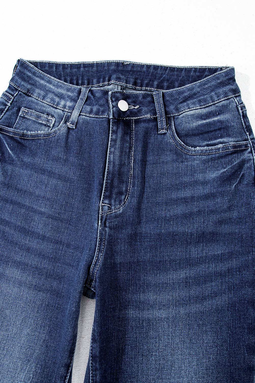 High Waist Flared Jeans with Raw Hem: Sail Blue / 71%Cotton+27.5%Polyester+1.5%Elastane / 14