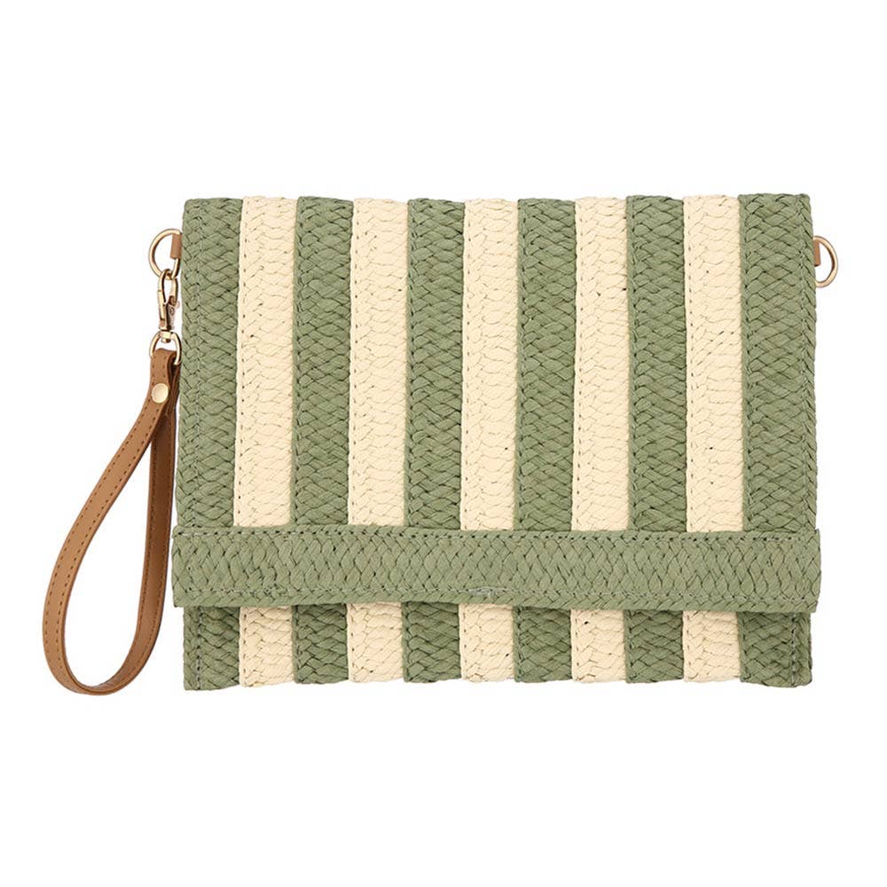Striped Woven Foldover Wristlet Clutch Crossbody Bag: Blue