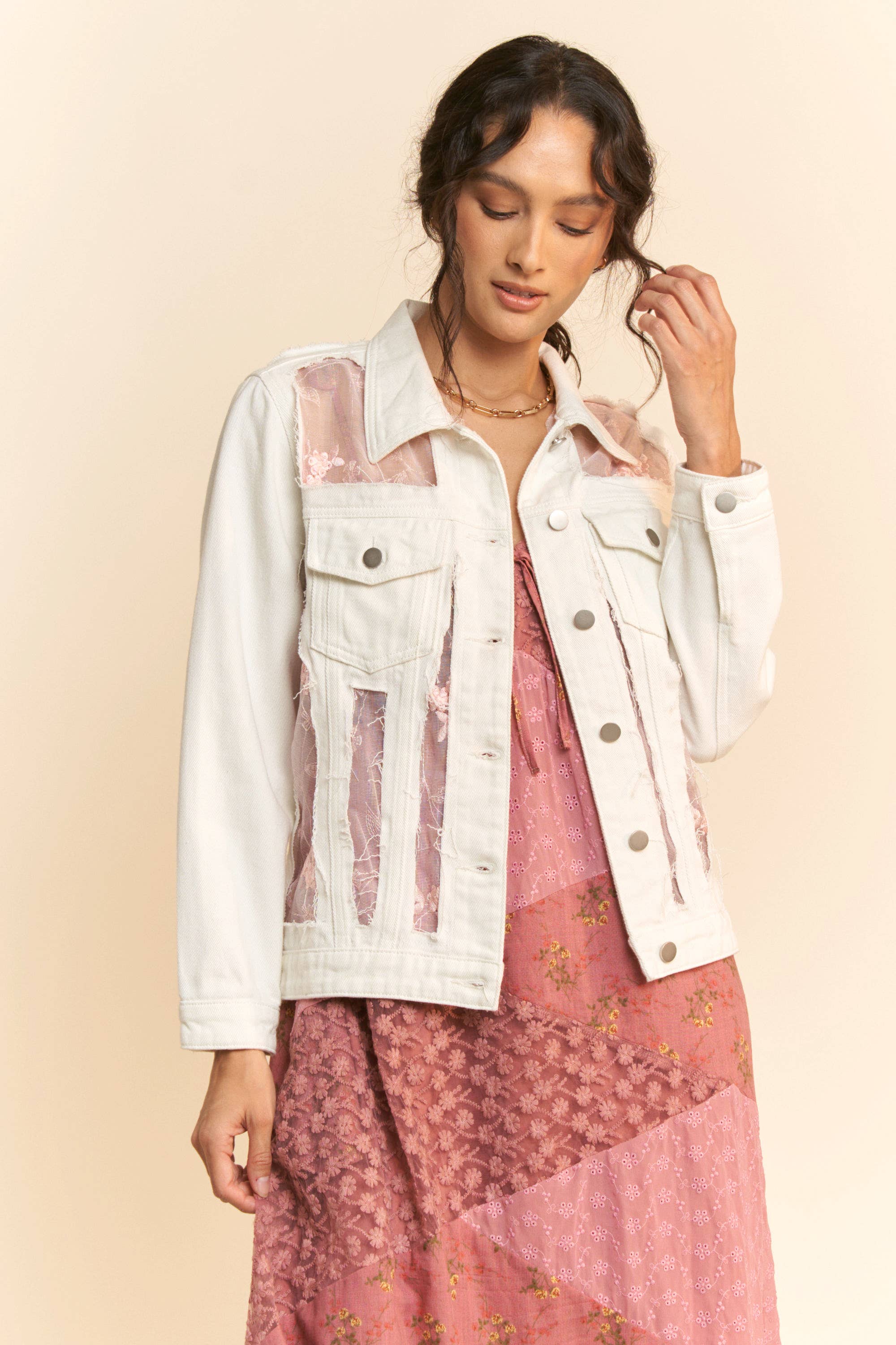 Floral Embroidered Panel Detail Denim Jacket