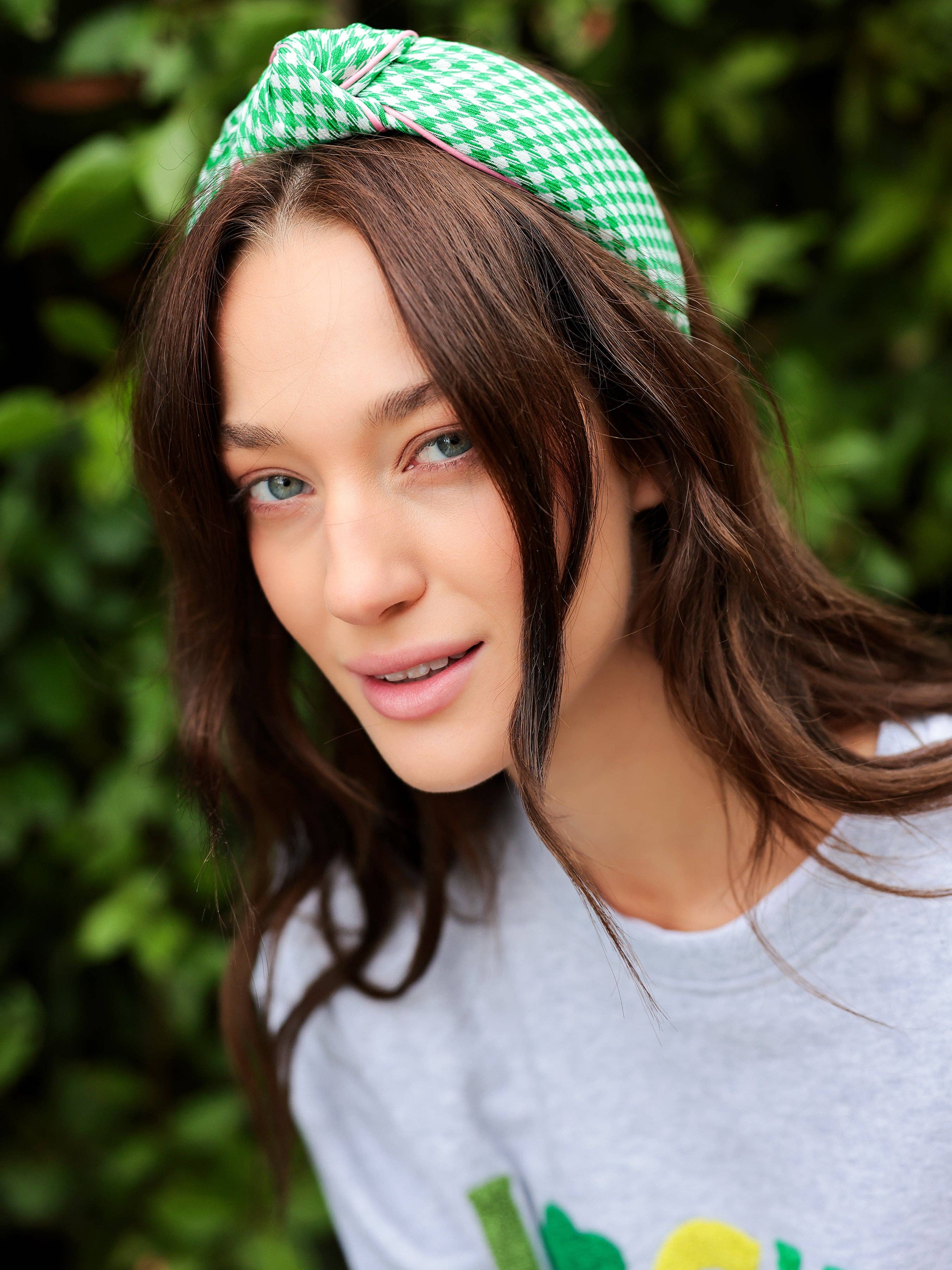 HOUNDSTOOTH KNOTTED HEADBAND, GREEN