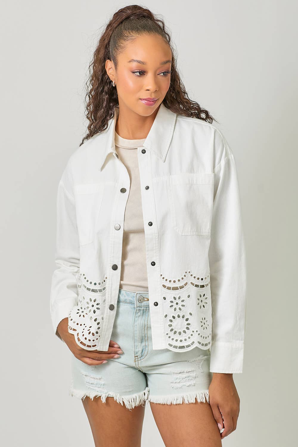 60962 Eyelet Punching Detail Jacket: Washed Grapefruit / Small