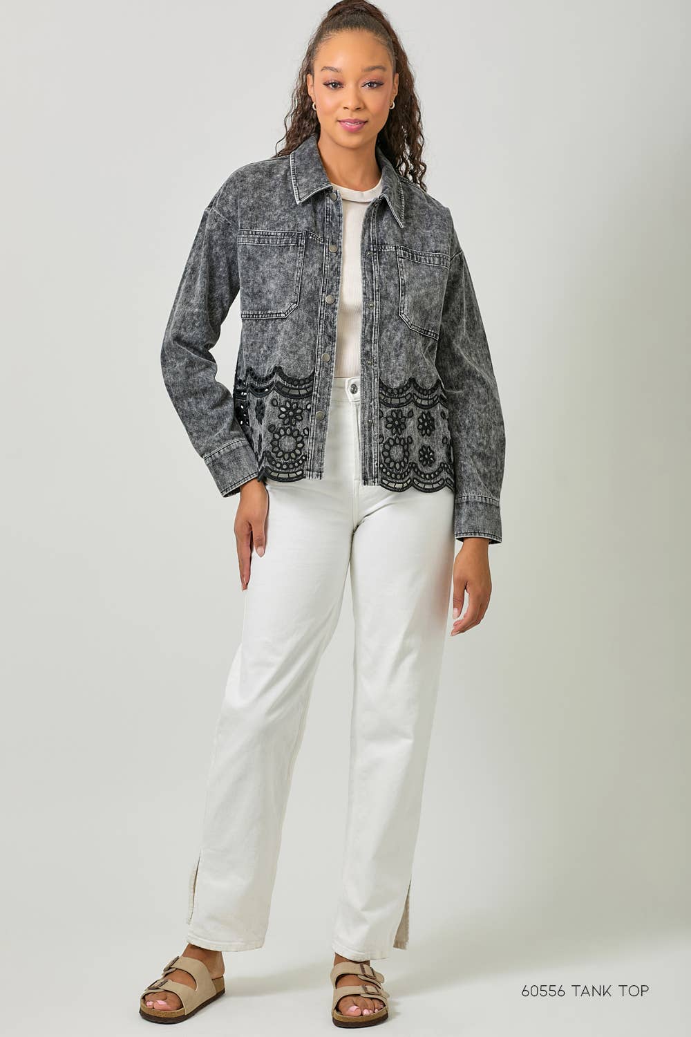 60962 Eyelet Punching Detail Jacket: Washed Grapefruit / Large