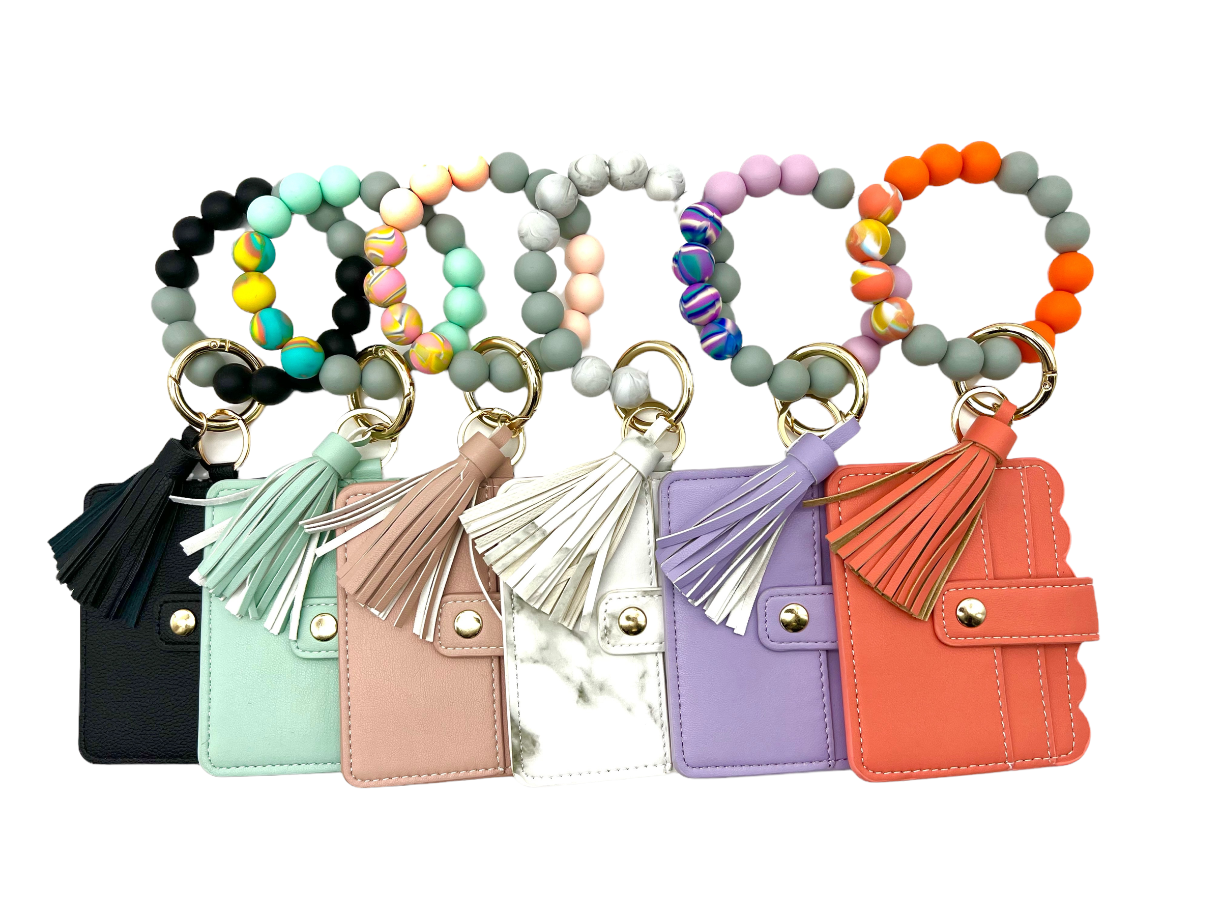 Wallet Wristlet Silicone Bead Tassel Keychain