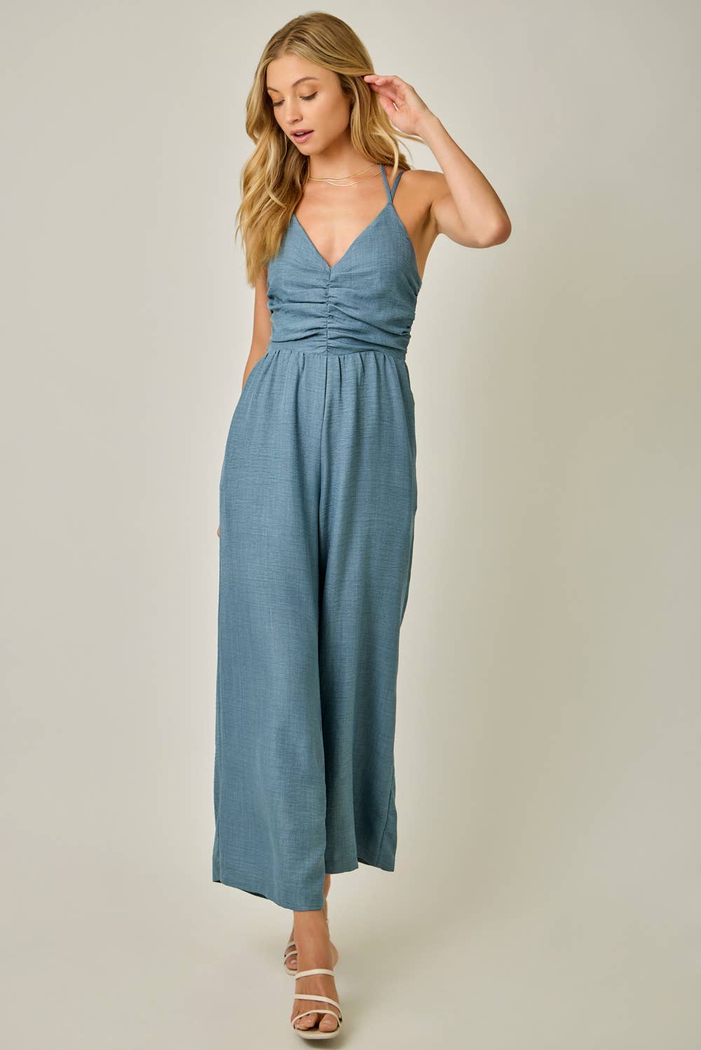 Washed Gauze Halter Tie Jumpsuit