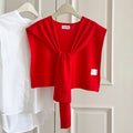 Slit Design Solid Color Knit Wrap Shawl: Red