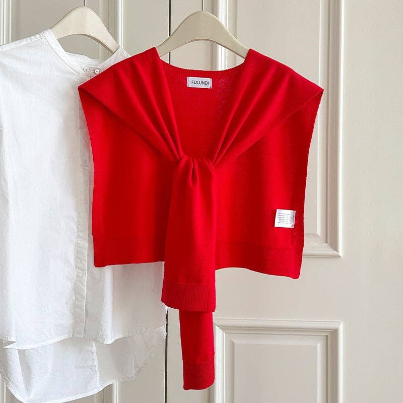Slit Design Solid Color Knit Wrap Shawl: Red