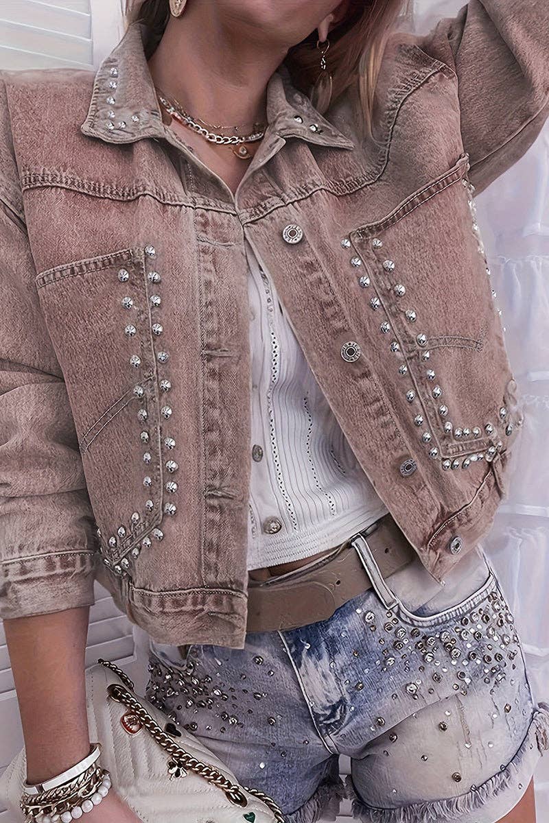 Studded Denim Jacket with Button Accents