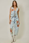 Floral Printed Denim Barrel Jeans