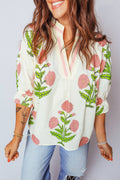 Floral V Neck 3/4 Sleeve Blouse