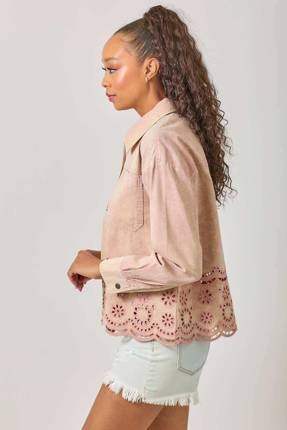 60962 Eyelet Punching Detail Jacket: Washed Grapefruit / Large