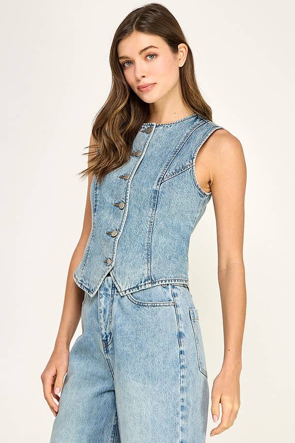 Button Front Denim vest Top